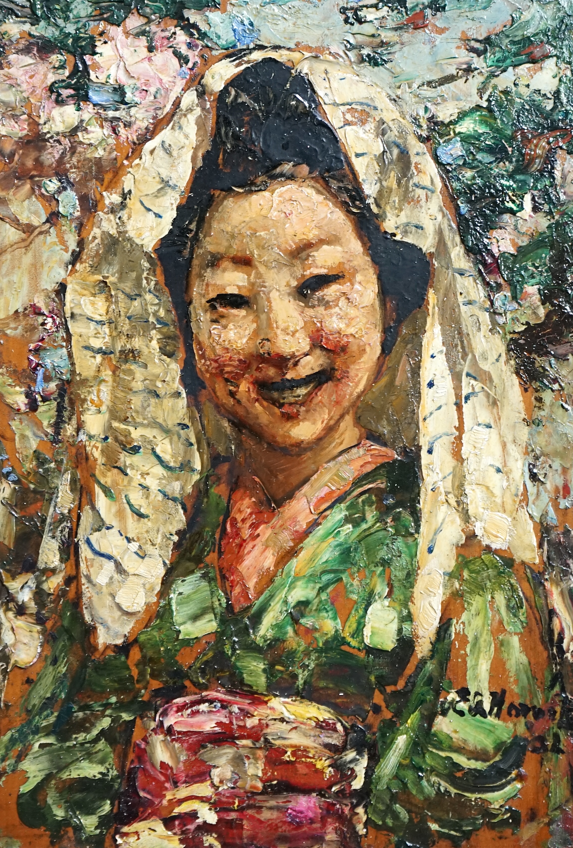 Edward Atkinson Hornel (Scottish, 1864-1933), Portrait of a Japanese woman, oil on board, 32 x 22cm